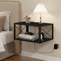 Homode Floating Nightstand, 2 Tier Wall Mounted Nightstand with Cable Hole, Wooden Floating Bedside Table, Bedside Wall Shelf for Bedroom Bathroom Living Room Kitchen Office, Black - color: Black