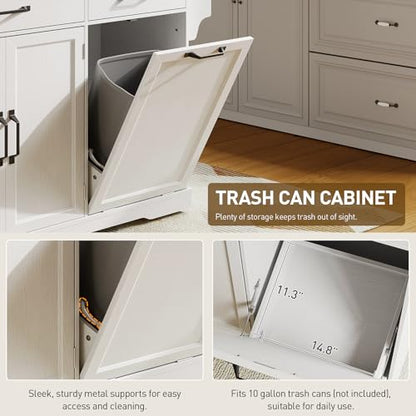 RALGEND Kitchen Island with Power Outlet & Drop Leaf, Rolling Storage Cart with Trash Storage Cabinet, Farmhouse Mobile Island Table for Kitchen, Dining Room, Hidden Casters, White and Walnut - color: White + Walnut
