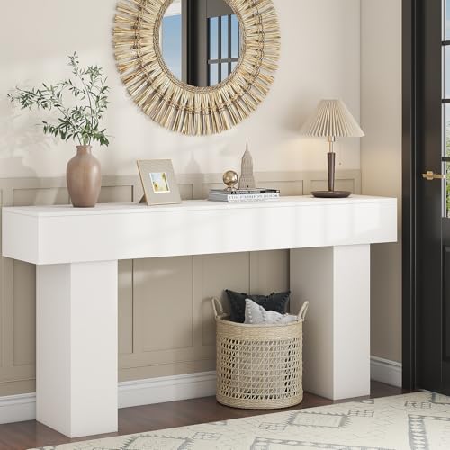 63 Inch Long Console Table for Entryway, Farmhouse Wood Rectangular Sofa Table Behind Couch Table, Narrow Entryway Table for Living Room, Entrance, Hallway, Foyer, Easy Assembly (Classic White) - color: Classic White