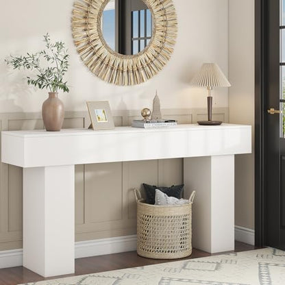 63 Inch Long Console Table for Entryway, Farmhouse Wood Rectangular Sofa Table Behind Couch Table, Narrow Entryway Table for Living Room, Entrance, Hallway, Foyer, Easy Assembly (Classic White) - color: Classic White