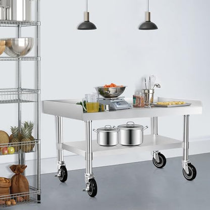 HARDURA Stainless Steel Equipment Work Stand 30" x 36" Prep Table with Under Shelf and Caster for Commercial & Workplace, Home, Hotel, Garage - size: 30" x 36"