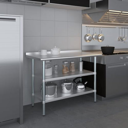 AmGood Stainless Steel Work Table with 1.5" Backsplash and 2 Shelves | NSF (48" Long x 24" Deep) - size: 48" Long x 24" Deep