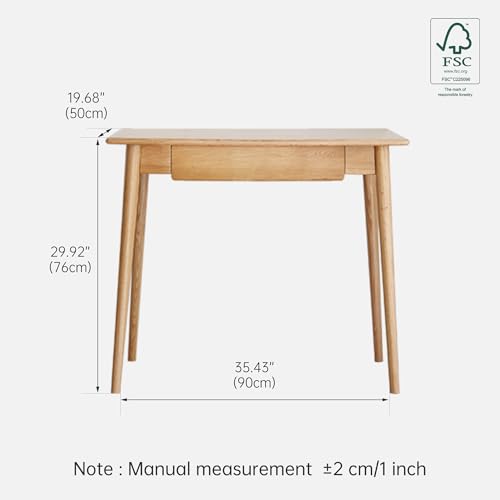 100% Solid Oak Wooden Desk Home Office Desk Mid Century Modern Writing Computer Desk with Drawer for Home Office 35" - color: Natural-oak With 1 Drawer, size: 35"W