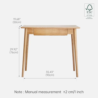 100% Solid Oak Wooden Desk Home Office Desk Mid Century Modern Writing Computer Desk with Drawer for Home Office 35" - color: Natural-oak With 1 Drawer, size: 35"W