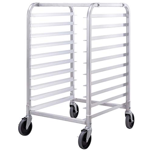 Giantex 10 Tier Aluminum Bakery Rack, Commercial Kitchen Bun Pan Sheet Pan Rack, Mobile Bakers Trolley with Storage Cooling Racks and Lockable Casters