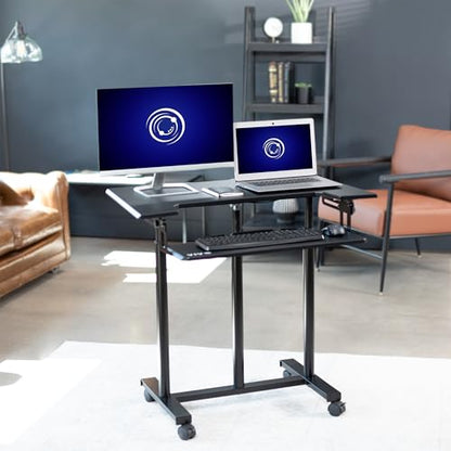 VIVO Mobile Height Adjustable Table, Stand Up Desk Cart with Sliding Keyboard Tray, Computer Workstation, Rolling Presentation Cart, Black, CART-V06A | Height Adjustable, Stand Up Desk, Sliding Keyboard Tray, Computer Workstation, Rolling Presentation Car