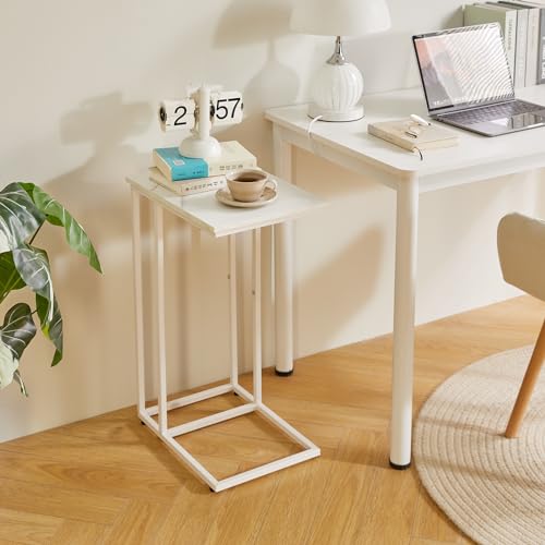 Aibiju C Shaped End Table, Small Side Table for Sofa and Bed, White Bedside Table, Laptop Desk for Couch 16x12x25 inch Faux Marble+White YD-TM051W - color: Marble Grain Tabletop+white Legs