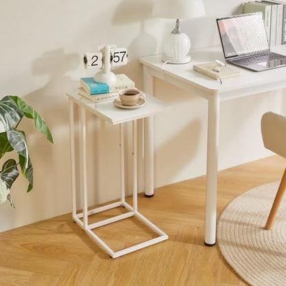 Aibiju C Shaped End Table, Small Side Table for Sofa and Bed, White Bedside Table, Laptop Desk for Couch 16x12x25 inch Faux Marble+White YD-TM051W - color: Marble Grain Tabletop+white Legs