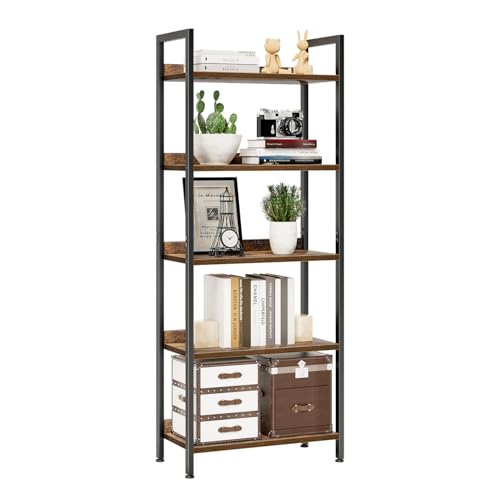 NUMENN Bookshelf, 5 Tier Bookshelves, Home Office Bookcase Shelf Storage Organizer, Free Standing Storage Shelving Unit for Bedroom, Living Room and Home Office, Vintage - color: Vintage, size: 5 Tier(Wide)