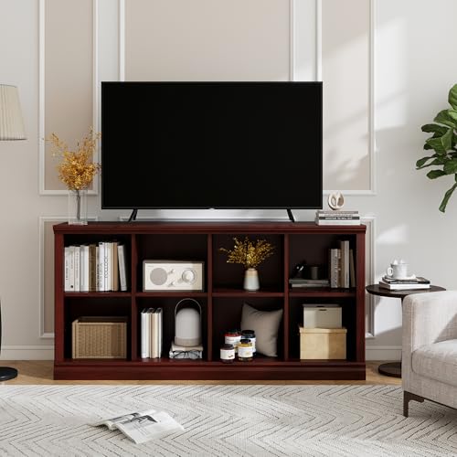 Bevfint 8 Cube Storage Organizer Bookcase - 2 Tiers 8 Storage Cube Adjustable Space Book Case, Display Cabinet Organizer, 54.7 inch Width Horizontal Bookshelf for Home Library Office, Mahogany - color: Mahogany, size: 2-tier 8-cube
