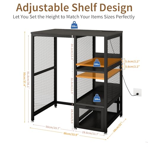 METYERRY Kitchen Bakers Rack with Power Outlet, Microwave Stand with Drawer, Mini Fridge Stand with Adjustable Shelves,Mini Fridge Cabinet Suitable for Dining Room, Dorm,Home, Black - color: Black