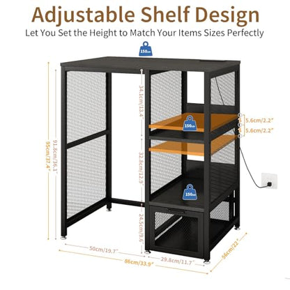 METYERRY Kitchen Bakers Rack with Power Outlet, Microwave Stand with Drawer, Mini Fridge Stand with Adjustable Shelves,Mini Fridge Cabinet Suitable for Dining Room, Dorm,Home, Black - color: Black