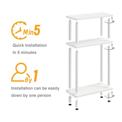 Apicizon Small Narrow Side Table, 3-Tier Skinny End Table with Storage Shelf, Slim Nightstand Bedside Table for Small Spaces, Living Room, Bderoom, White - color: White, style: Narrow Side Table