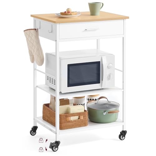 VASAGLE Kitchen Rolling Island, Mobile Kitchen Cart with Storage on Wheels, 17.7 x 23.6 x 35.4 Inches, Drawer, 2 Hooks, for Dining Room, Oak Beige and Matte White UKKI007Y01 - color: Oak Beige + Matte White, size: 17.7"D x 23.6"W x 35.4"H