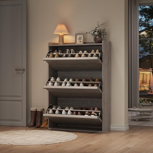 Garvee Shoe Cabinet with 3 Flip Drawers, Hidden Wood Shoe Cabinet,Freestanding Shoe Storage Cabinet with Adjustable Shelf for Entryway Hallwa, Living Room, Living Room, Grey - color: Grey
