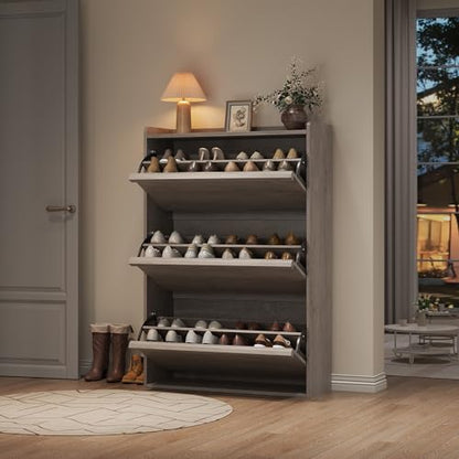 Garvee Shoe Cabinet with 3 Flip Drawers, Hidden Wood Shoe Cabinet,Freestanding Shoe Storage Cabinet with Adjustable Shelf for Entryway Hallwa, Living Room, Living Room, Grey - color: Grey