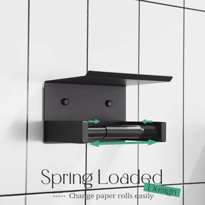 KOKOSIRI Roll Paper Holder Spring Loaded Tissue Paper Holder Bathroom Toilet Roll Holder with Shelf Wall Mounted Stainless Steel Matte Black B2012BK - color: Matte Black, size: With Shelf