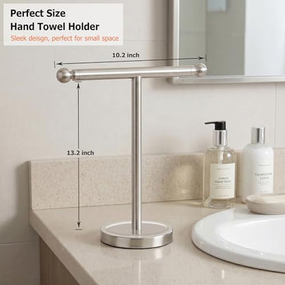 Hand Towel Holder Standing, T-Shape Towel Rack with Heavy Base, Regular Sized Hand Towel for Bath (Brushed Nickel, Stainless Steel) - color: Brushed Nickel