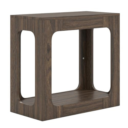 Giantex Narrow End Side Table - 2-Tier Farmhouse Night Stand w/Open Storage Shelf, Arch Design, Accent Bedside Nightstand for Bedroom Entryway Small Spaces, Wood End Tables Living Room, Brown - color: Brown