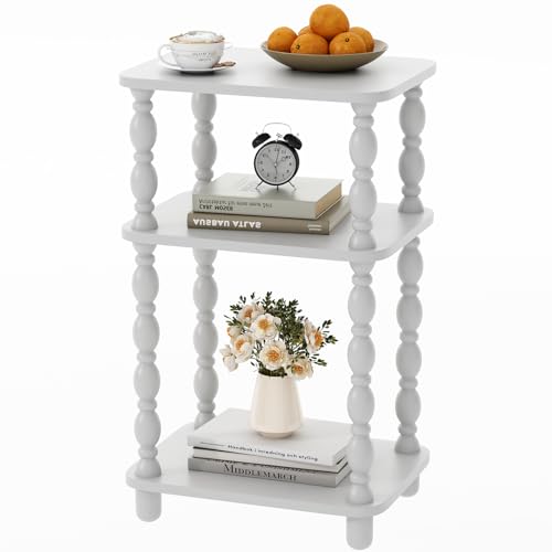 Modern Accent Side Table, 3-Tier Small End Table for Living Room, Farmhouse Side Tables, Couch Side Table for Skinny Spaces, Bedside Table Nightstand for Bedroom(White) - color: White, size: Standard