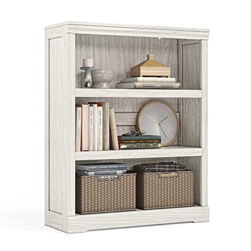 LINSY HOME 3-Tier Bookcase, Small Bookshelf Wood Display Storage Shelves Farmhouse Bookshelf for Home Office, Living Room, Bed Room - White Oak - color: White Oak, size: 3 Shelf Standard 39"H