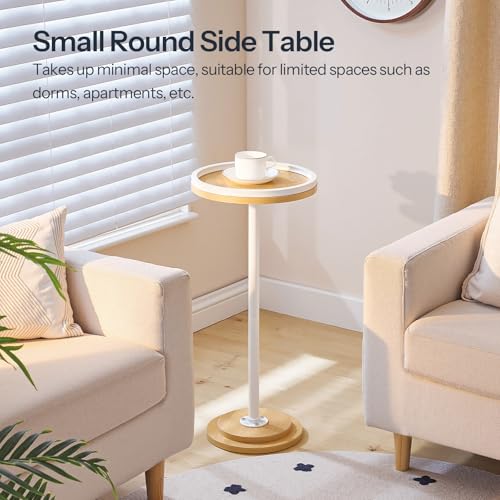 HOOBRO Small Round Side Table, Drink Table, Coffee Martini Table with Pedestal Accent for Small Spaces in Living Room, Bedroom, Sofa Couch, Natural and White WN168BZ01 - color: Natural + White