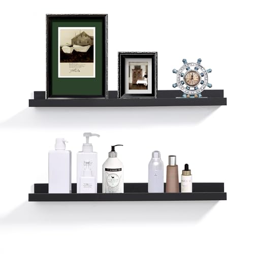 Black Floating Shelves for Wall 24 Inch Wall Shelves with Lip Modern Picture Ledge Shelf Wall Mount Photo Shelves Room Decor Hanging Book Shelves Set of 2 for Bedroom Living Room Bathroom Kitchen - color: Black, size: 24in set 2