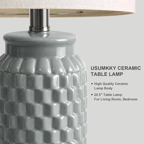 USumkky 20.5" Ceramic Table Lamps Set of 2, Modern Farmhouse Boho Bedside Lamps for Bedroom, Nightstand Lamps for Living Room End Tables, Small Desk Lamps, Grey - color: 20.5" Grey-2 Pack