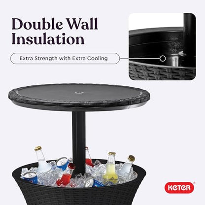 Keter Pacific Cool Bar Outdoor Patio Furniture and Hot Tub Side Table with 7.5 Gallon Beer and Wine Cooler, Dark Grey - color: Dark Grey