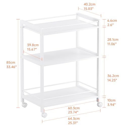 HITNET White Bar Cart, Home Bar Serving Cart, Kitchen Trolley on Wheels with Storage, 3 Tier Rolling Beverage Cart for Living Room Kitchen Home Office - color: White