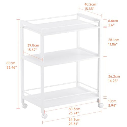 HITNET White Bar Cart, Home Bar Serving Cart, Kitchen Trolley on Wheels with Storage, 3 Tier Rolling Beverage Cart for Living Room Kitchen Home Office - color: White