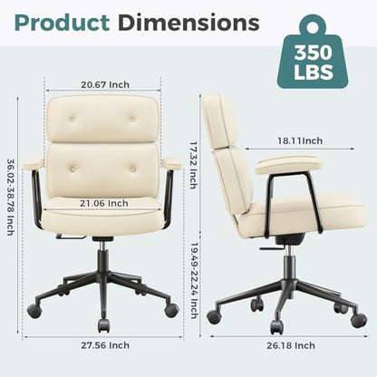 OLIXIS Ergonomic Home Office Desk Chair, PU Leather Computer Chair with Lumbar Support Adjustable Height Rolling Swivel Executive Task Armrests, Off-White - color: Off White