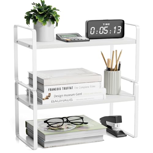 YGYQZ Desk Shelf Organizer, 2-Tier Desktop Bookshelf, White | Detachable Design, 2-Tier Storage, Multi-Use Desktop Shelf, Compact Organization, Ideal for Office, Dorm & Home - color: 2-tier White/White