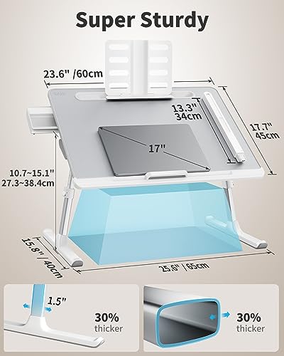 Laptop Bed Tray Desk with LED Desk Lamp, SAIJI Adjustable Laptop Stand for Bed, XX-Large PVC Leather Foldable Table with Book Stand, Wrist Rest, Extra Leg Room for Sofa Couch Floor (Gray) - color: Gray