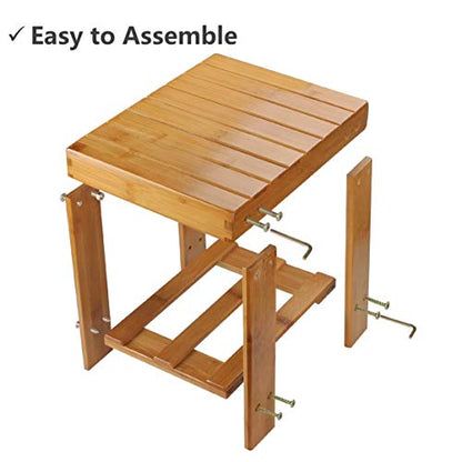 ASelected Bamboo Shower Stool Small 13 Inch Wood Shower Bench Waterproof Wooden Foot Stool with Storage Shelf for Small Spaces Bathroom Bedside Inside Shower Entryway Shoe Spa Bench