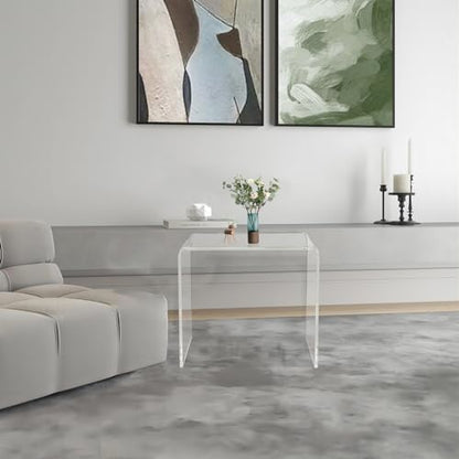 U-Shape Acrylic Side Table,21" L x 12" W x 21" H x 3/5" Thick Clear End Table,Transparent Nightstand and Stool with Waterfall Edges,Modern Lucite Side Table for Living Room - size: 21" D x 12" W x 21" H U-Shape