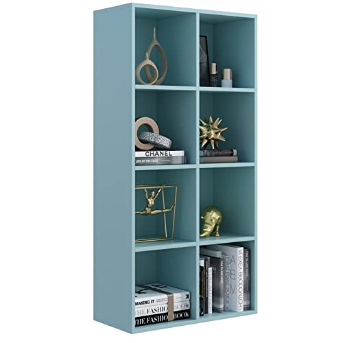 OSCHF 8-Cube Storage Shelf Bookcase - Wooden 4-Tier Floor Standing Open Bookshelf, Modern TV Stand up to 55 Inchs for Home and Office, Light Blue - color: Light Blue, size: 8-Cube