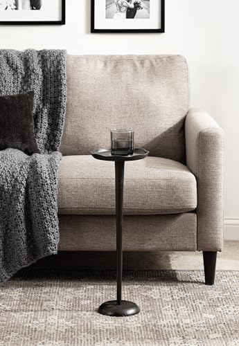 Kate and Laurel Alessia Modern Decorative Metal Drink Table; 8 x 8 x 22; Black; Round Cast Aluminum Pedestal Plant Stand with Rough Texture and Deckled Edge - color: Black