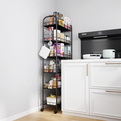 6 Tier Slim Storage Cart with Wheels, Metal Mobile Shelving Unit Organizer Utility Cart for Office Bathroom Kitchen Laundry Room Narrow Places (10inches) - size: 10inches