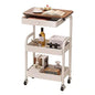 3-Tier Rolling Utility Cart with Drawers, Solid Wood Tabletop Metal Storage Cart, 360° Swivel Wheels & 2 Lockable Casters, Lightweight Mobile Organizer Trolley for Kitchen Living Room Bathroom - color: White