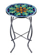 VCUTEKA Outdoor Side Table Mosaic End Table Patio Side Table Small End Table Glass Top Round Balcony Coffee Table Porch Indoor Glass Top - color: Green