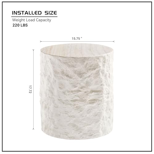 Round Side Table Faux Stone End Table for Living Room Modern Small Coffee Table for Small Space Apartment, No Assembly (Fiberglass-Travertine, 15.75'' x 17.72'') - color: Faux Travertine-15.74inch