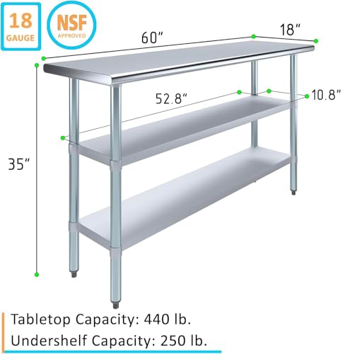 Stainless Steel Work Table with Second Undershelf. (18 x 60) - size: 18x60