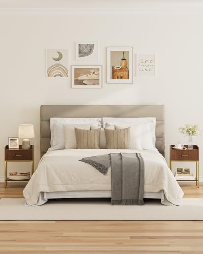 Nightstand, 3-Tier Bed Side Table, Small End Table, Night Stand with Open Shelf and Drawer, Bedside Table for Bedroom, Living Room, Walnut - color: Walnut, style: Without Charging Station