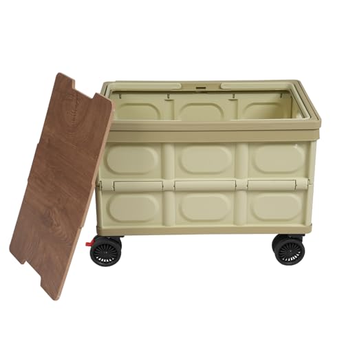 Foldable Rolling Cart, 55L Portable Organizer C-Art with 4 Wheels, 20.5x14.2x11.4in Freestanding Foldable Organizer Rolling Cart with Handles, Practical Top Cover, Grooves (Green) - color: Green