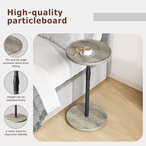 Adjustable Round Side Table, Small End Table, Pedestal Drink Table for Small Spaces, Tall Round Nightstand for Living Room Bedroom Sofa Couch, Oak ET-010QK - color: Oak