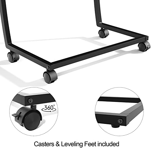 SRIWATANA Side Table, C-Shaped End Table with Rolling Wheels,Rustic Sofa Couch Table for Laptop Coffee Snack, Dark Walnut - color: Dark Walnut W/ Caster