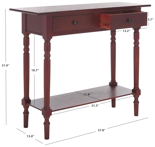 SAFAVIEH Home Collection – Rosemary Dark Cherry Console Table with Drawers & Shelf, Classic Contemporary Storage Console, Turned Leg Design (AMH5705D) - color: Dark Cherry