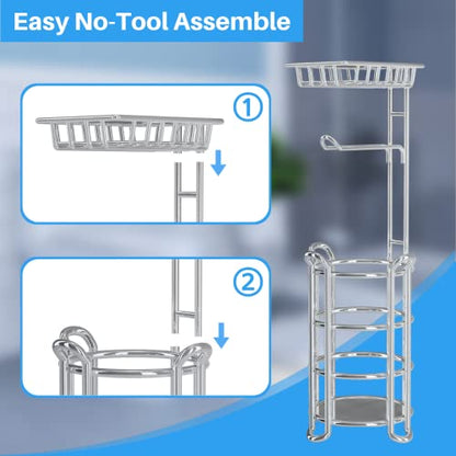 Toilet Paper Holder Stand with Shelf for Phone, Bathroom Free Standing Tissue Roll Storage Rack with Dispenser for 4 Mega Rolls, Chrome - color: Chrome