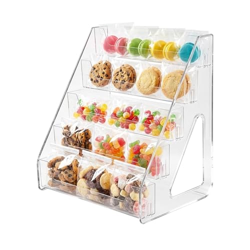 5 Tiered Cookie Display Stand for Bakers, Vendors, Market Booth, Craft Fair, Events Acrylic Pastry Display Case for Cupcakes, Muffins, Donuts Cookie Bakery Rack with Full Angle
